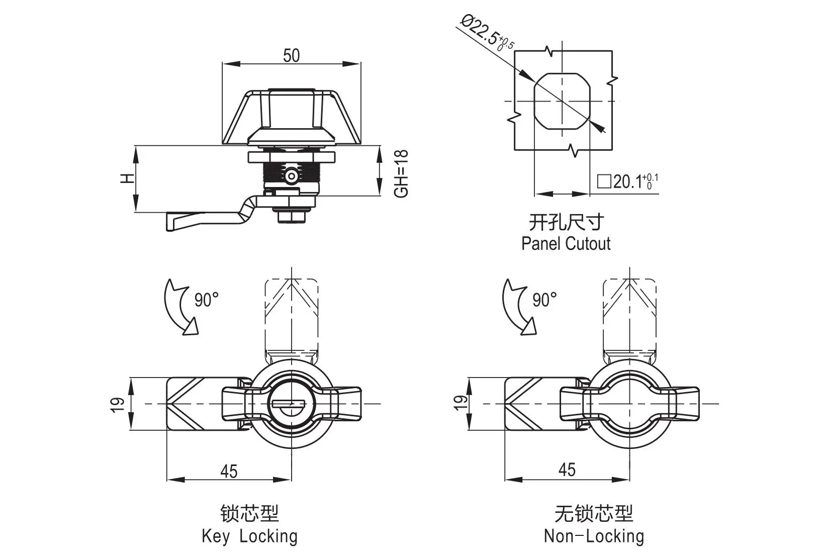 直角转舌锁 1402常规锁舌系列