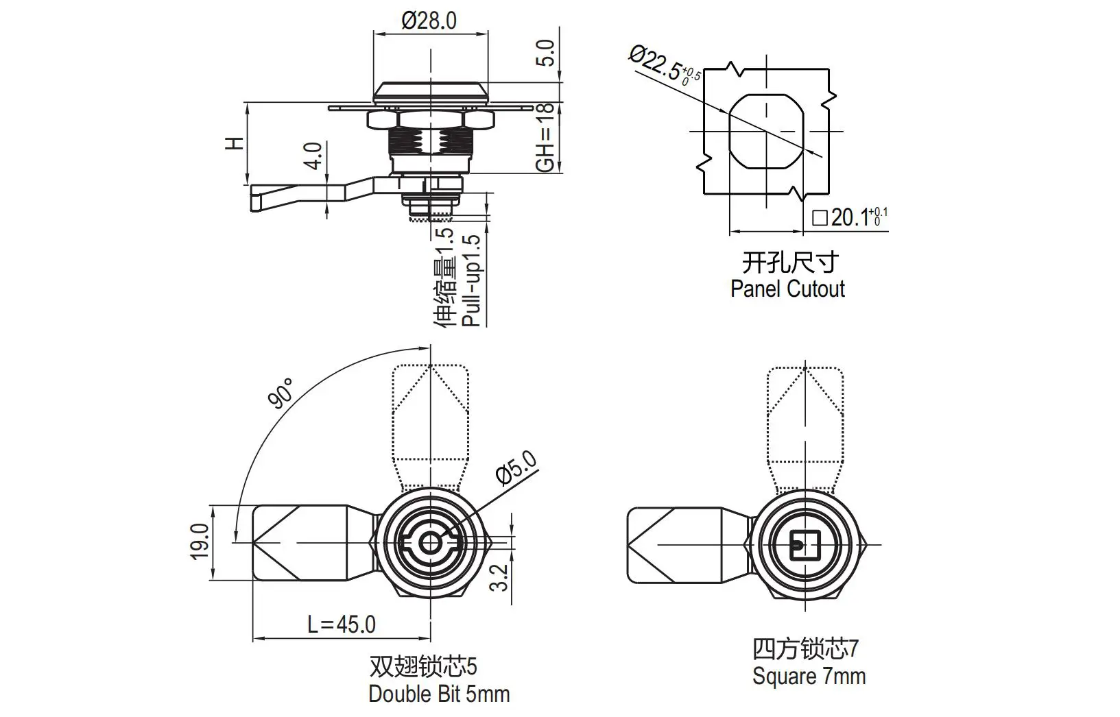 直角转舌锁 1413常规锁舌系列
