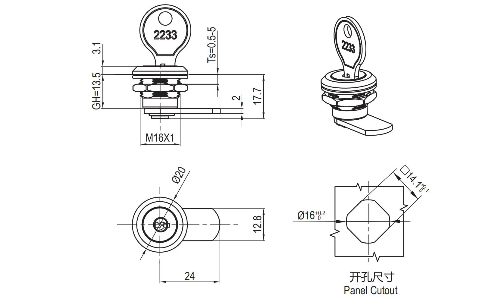 直角转舌锁 1418螺母安装系列