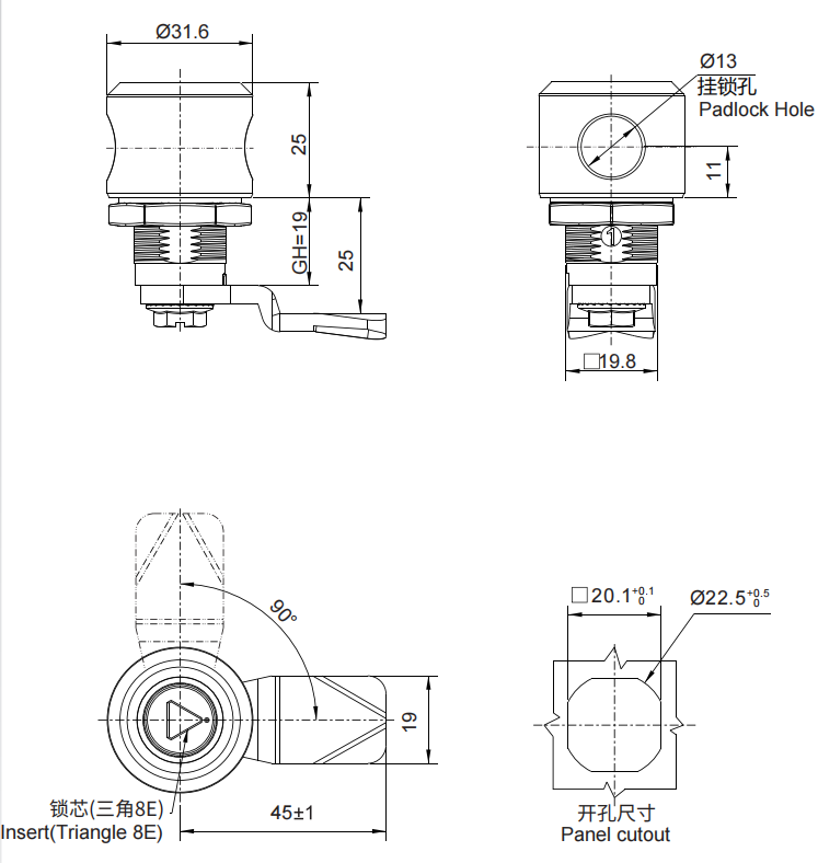 直角转舌锁 1407-038E系列