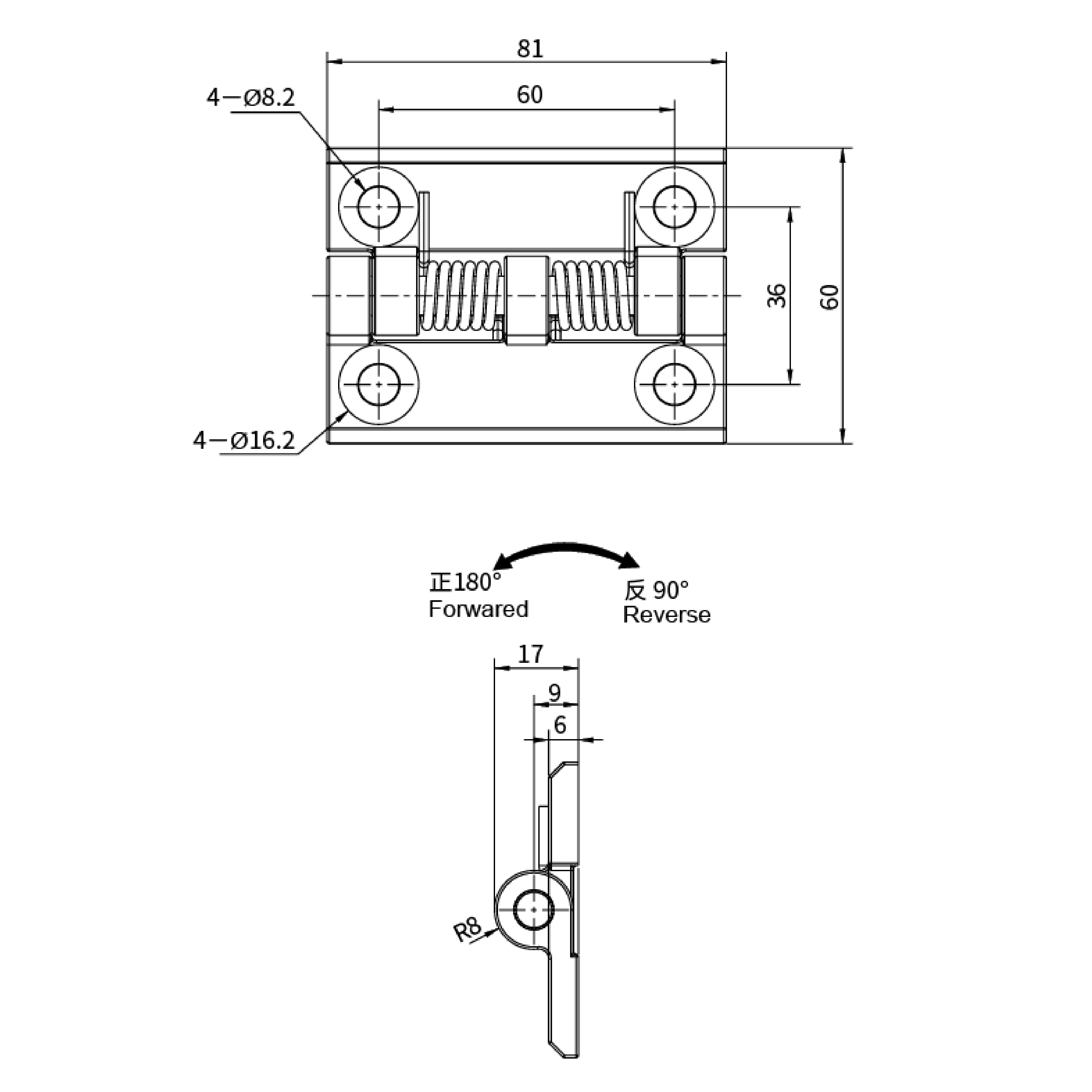 螺钉固定铰链 2128系列 80x60
